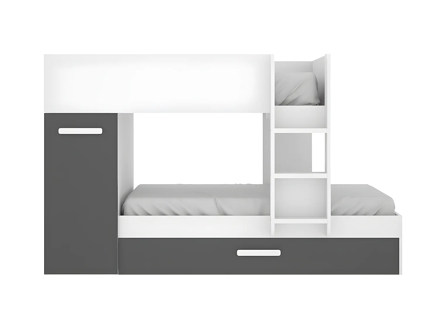 Litera con compartimentos 3 x 90 x 190 cm - Antracita y blanco + colchón - ANTHONY