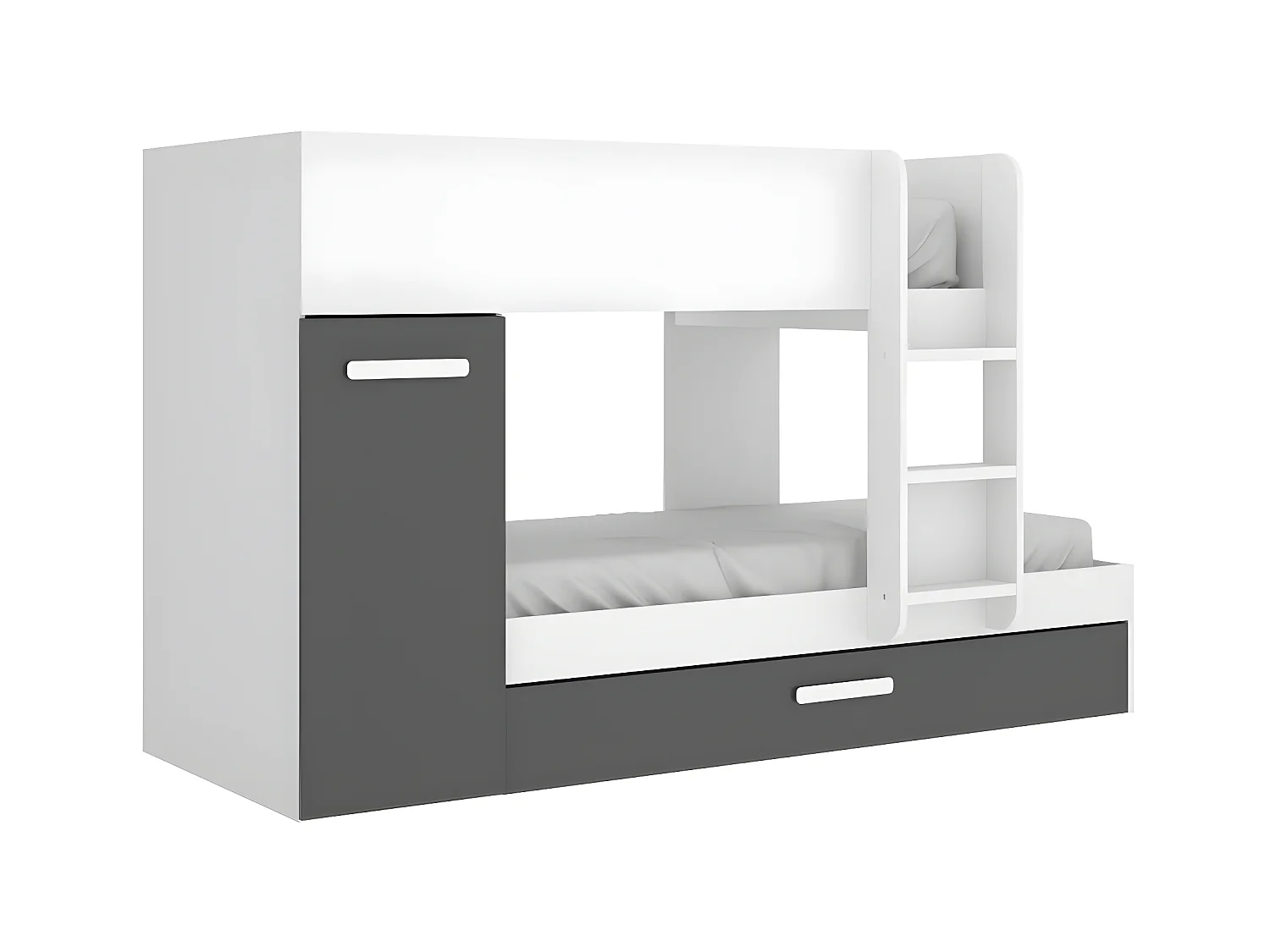 Litera con compartimentos 3 x 90 x 190 cm - Antracita y blanco + colchón - ANTHONY