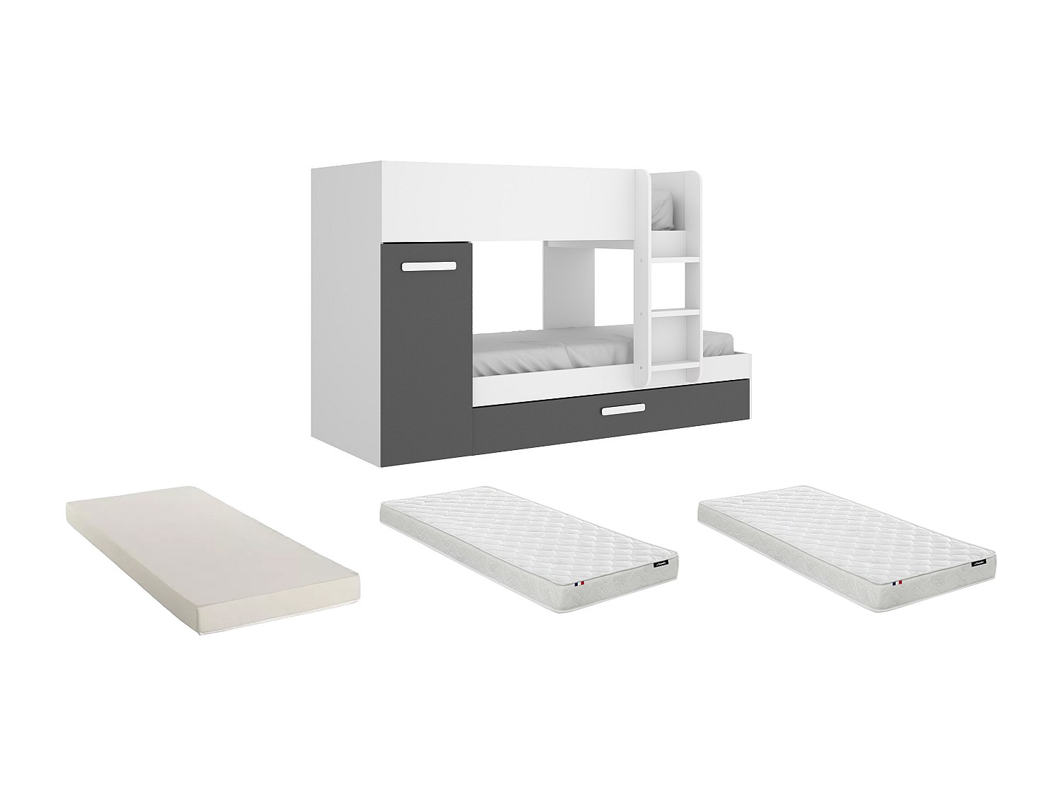 Etagenbett Ausziehbett mit Stauraum + Matratzen - 3x 90 x 190 cm - Weiß & A günstig online kaufen