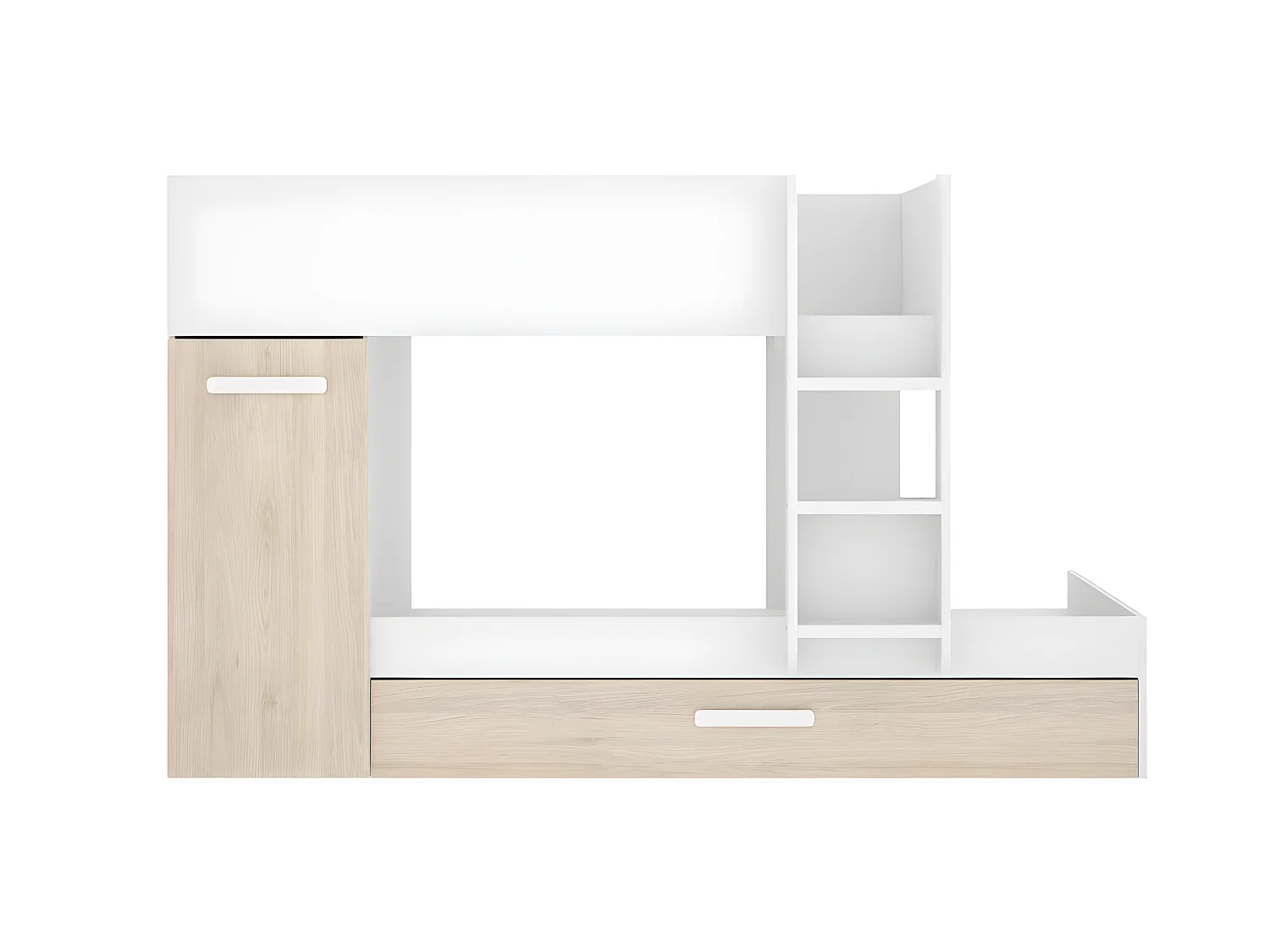 Stapelbed met onderschuifbed ANTHONY met opbergruimte 3x90x190cm - Kleuren: Wit en eik + Matras
