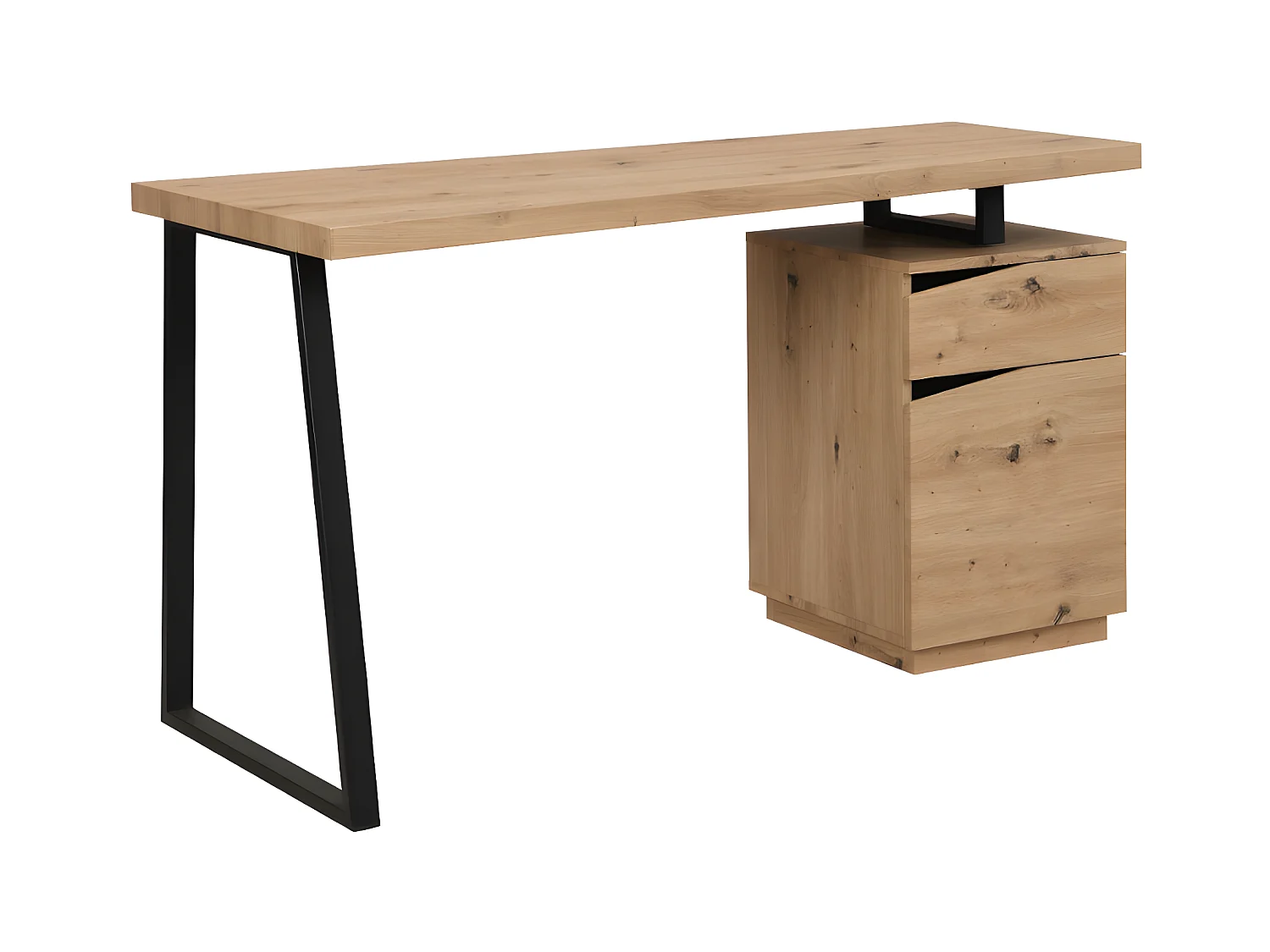 Escritorio GOTAMA - 1 cajón y 1 puerta - MDF y acero - roble y negro