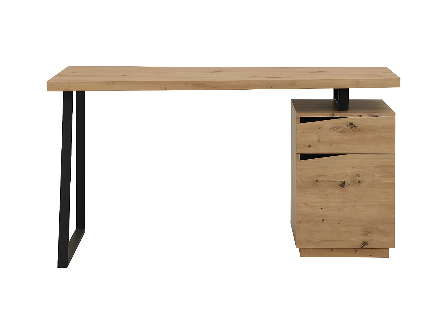 Escritorio GOTAMA - 1 cajón y 1 puerta - MDF y acero - roble y negro