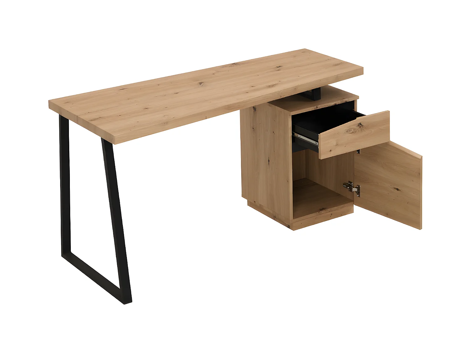 Escritorio GOTAMA - 1 cajón y 1 puerta - MDF y acero - roble y negro