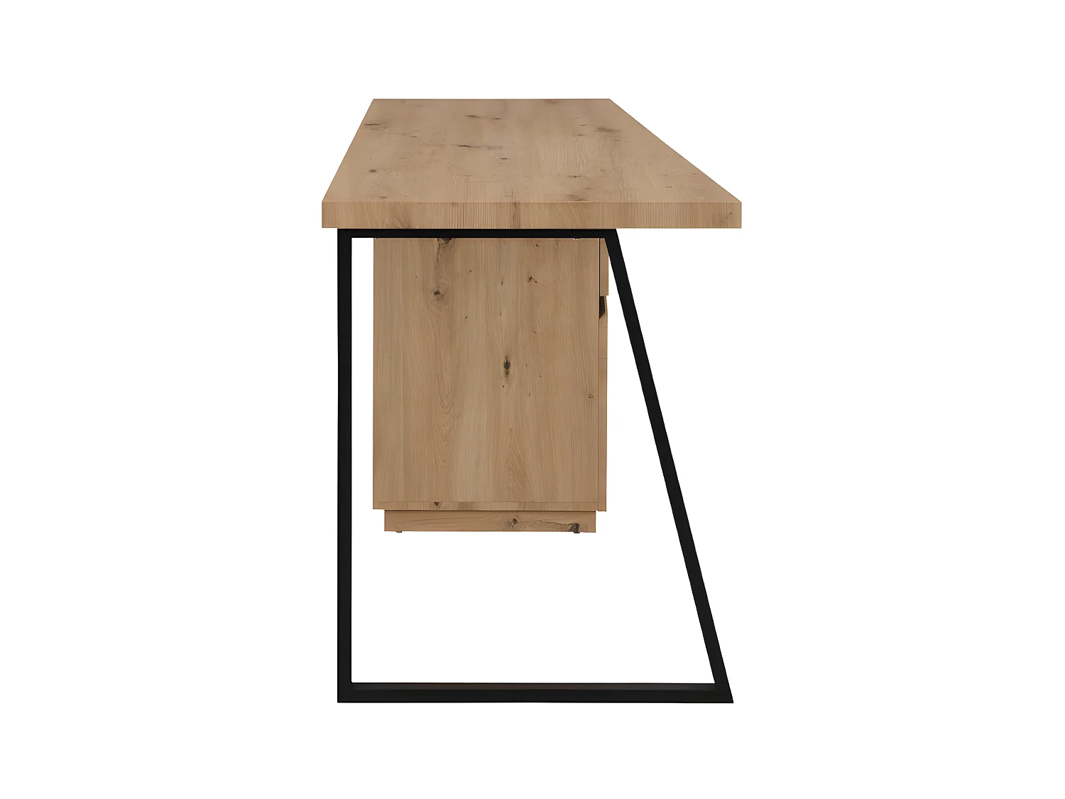 Escritorio GOTAMA - 1 cajón y 1 puerta - MDF y acero - roble y negro