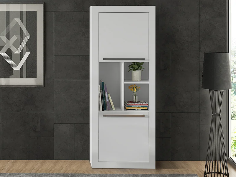 Bibliothèque avec 2 portes et 3 niches - Blanc - EVAN