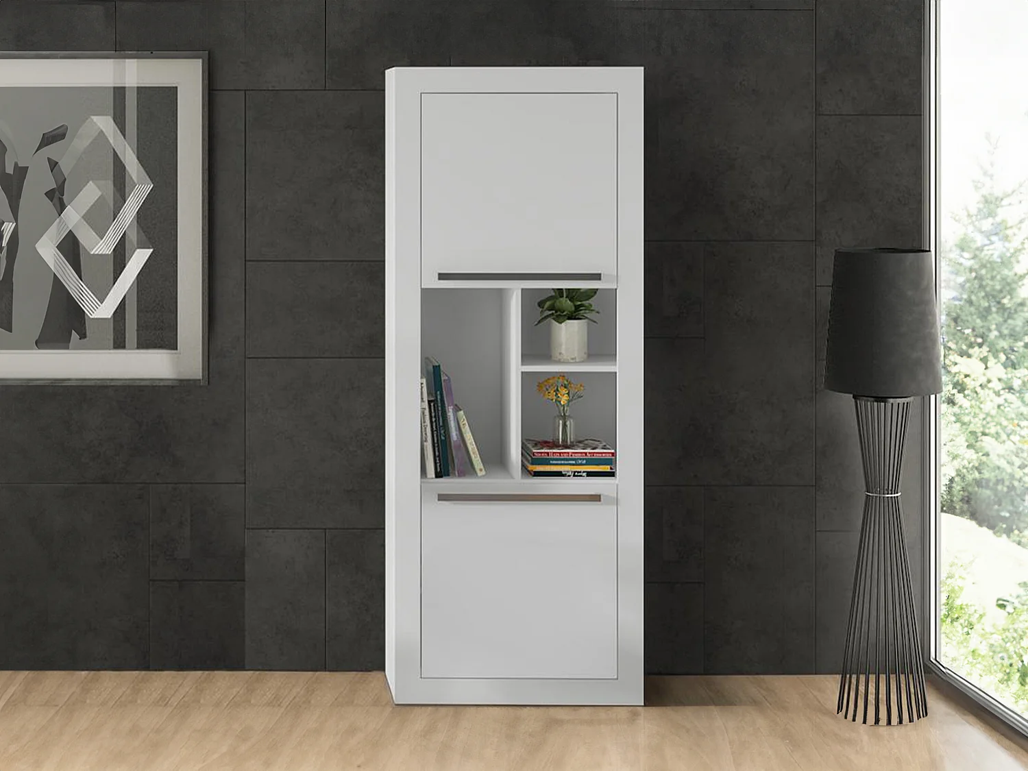 Biblioteca com 2 portas e 3 nichos cor branco - EVAN