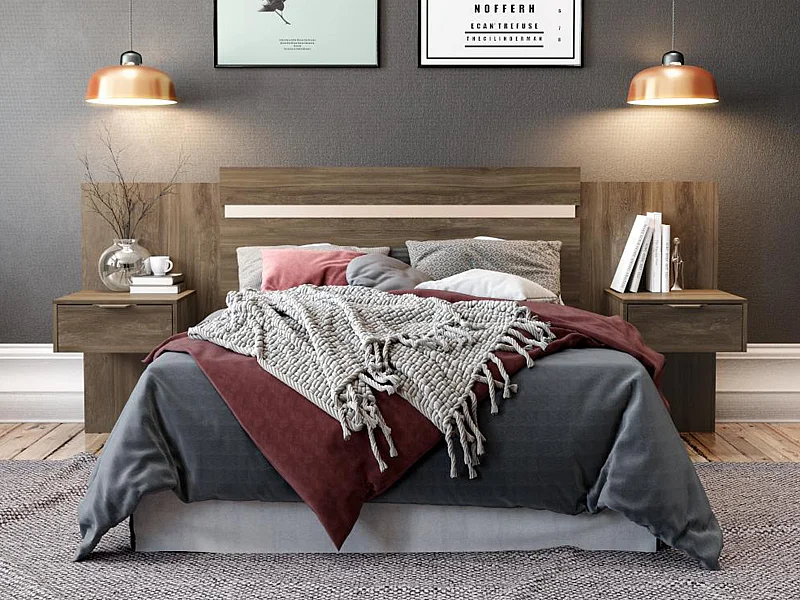 Tête de lit extensible avec chevets  - 140/160 cm - Marron - PARATI