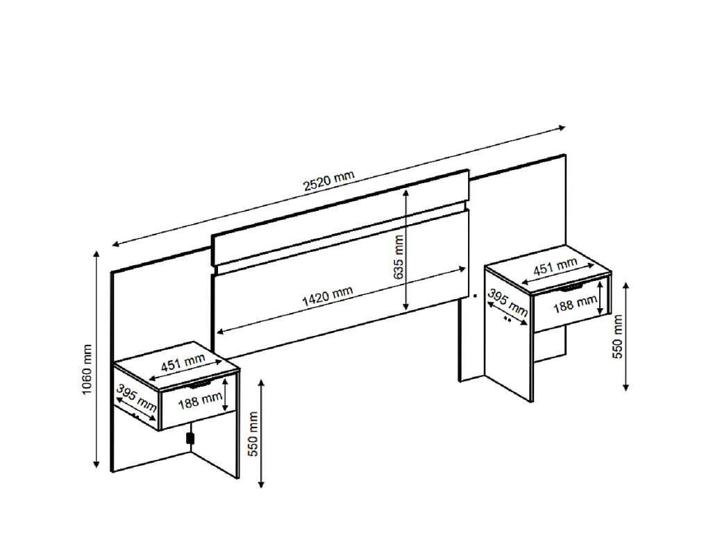 Cabecero extensible con mesas de noche - 140/160 cm - Marrón  - PARATI