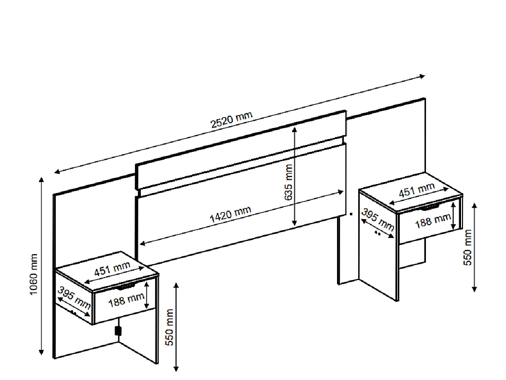 Utdragbar sänggavel med sängbord - 140/160 cm - Brun - PARATI