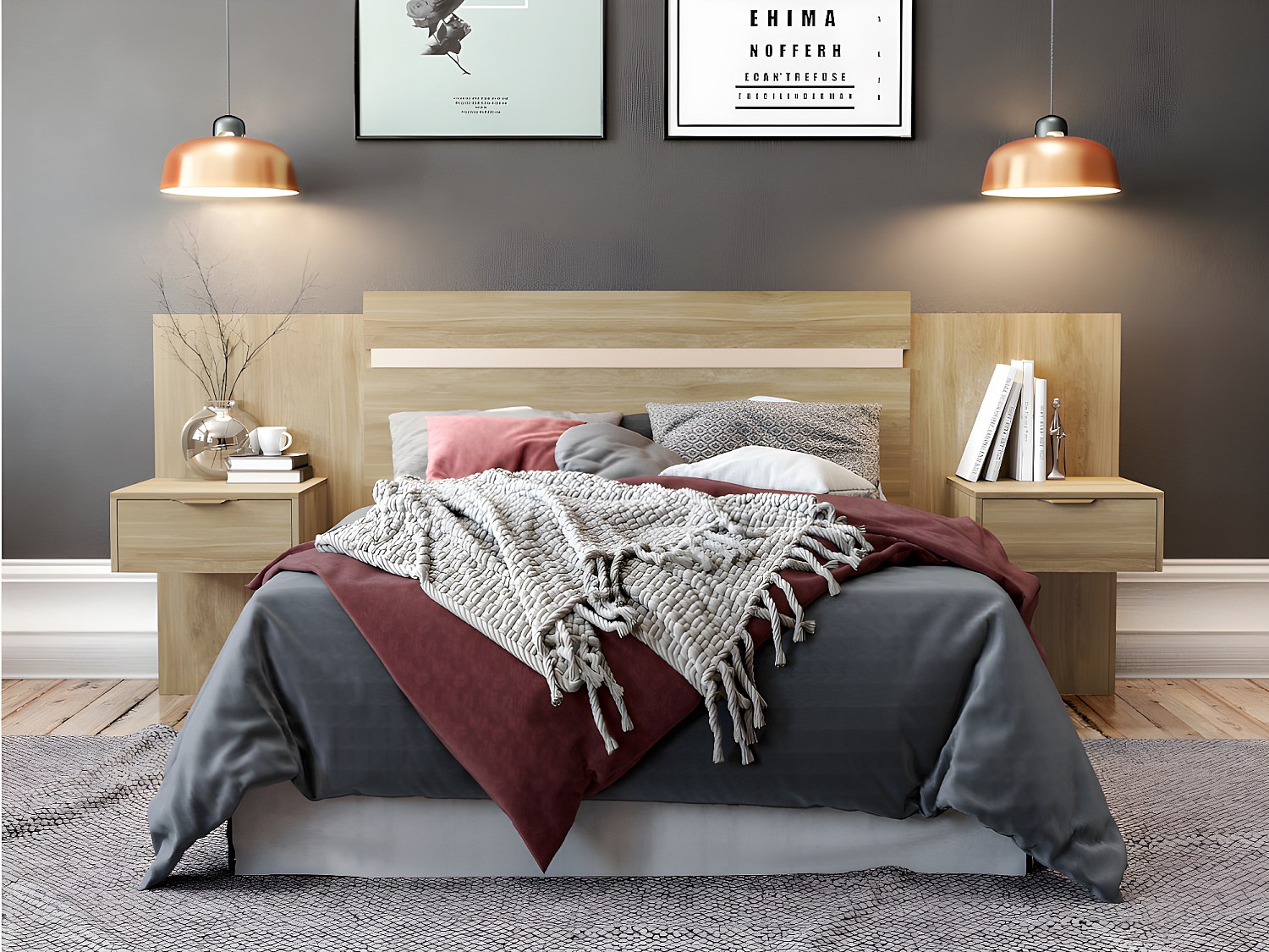 Vente-unique Bettkopfteil Ausziehbar Mit Integrierten Nachttischen - 140/160 Cm - Eichefarben - Parati