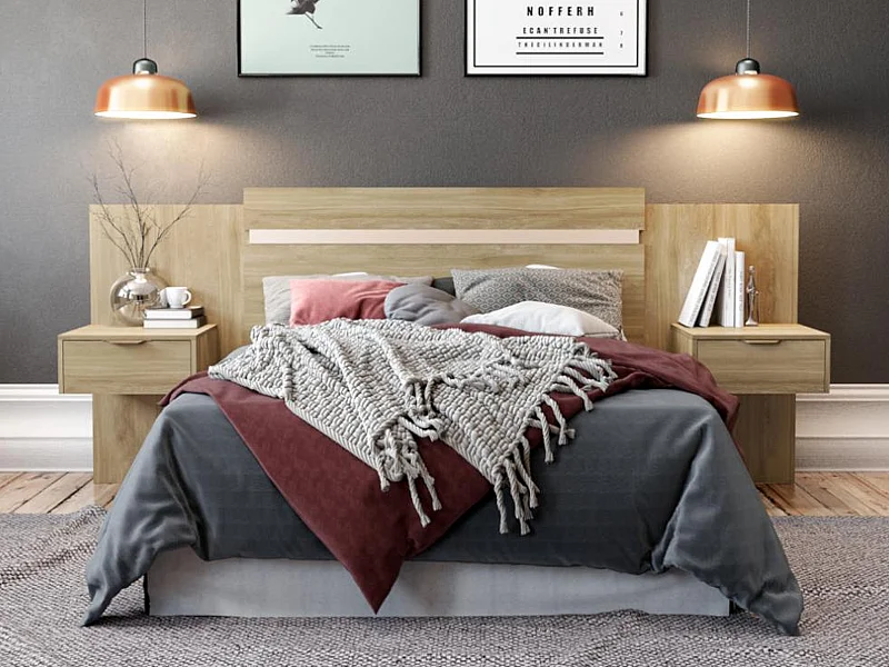 Tête de lit extensible avec chevets - 140/160 cm - Coloris : Naturel - PARATI