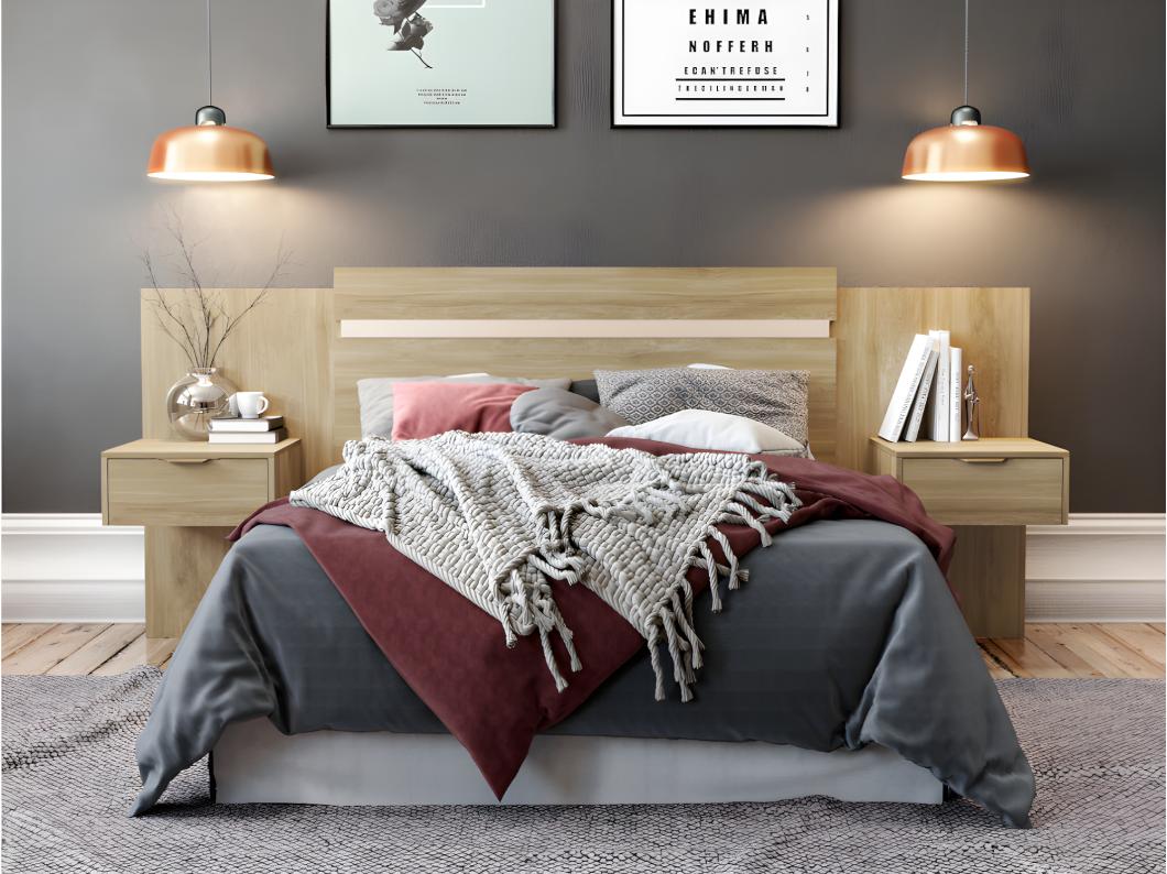 Testata allungabile con comodini - 140/160 cm - Colore: Naturale - PARATI