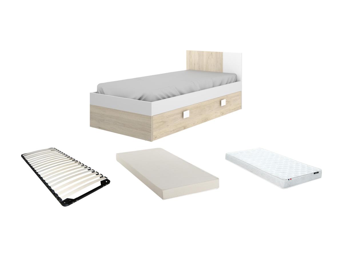 Ausziehbett mit Lattenrost + Matratzen - 2 x 90 x 190 cm - Naturfarben & We günstig online kaufen