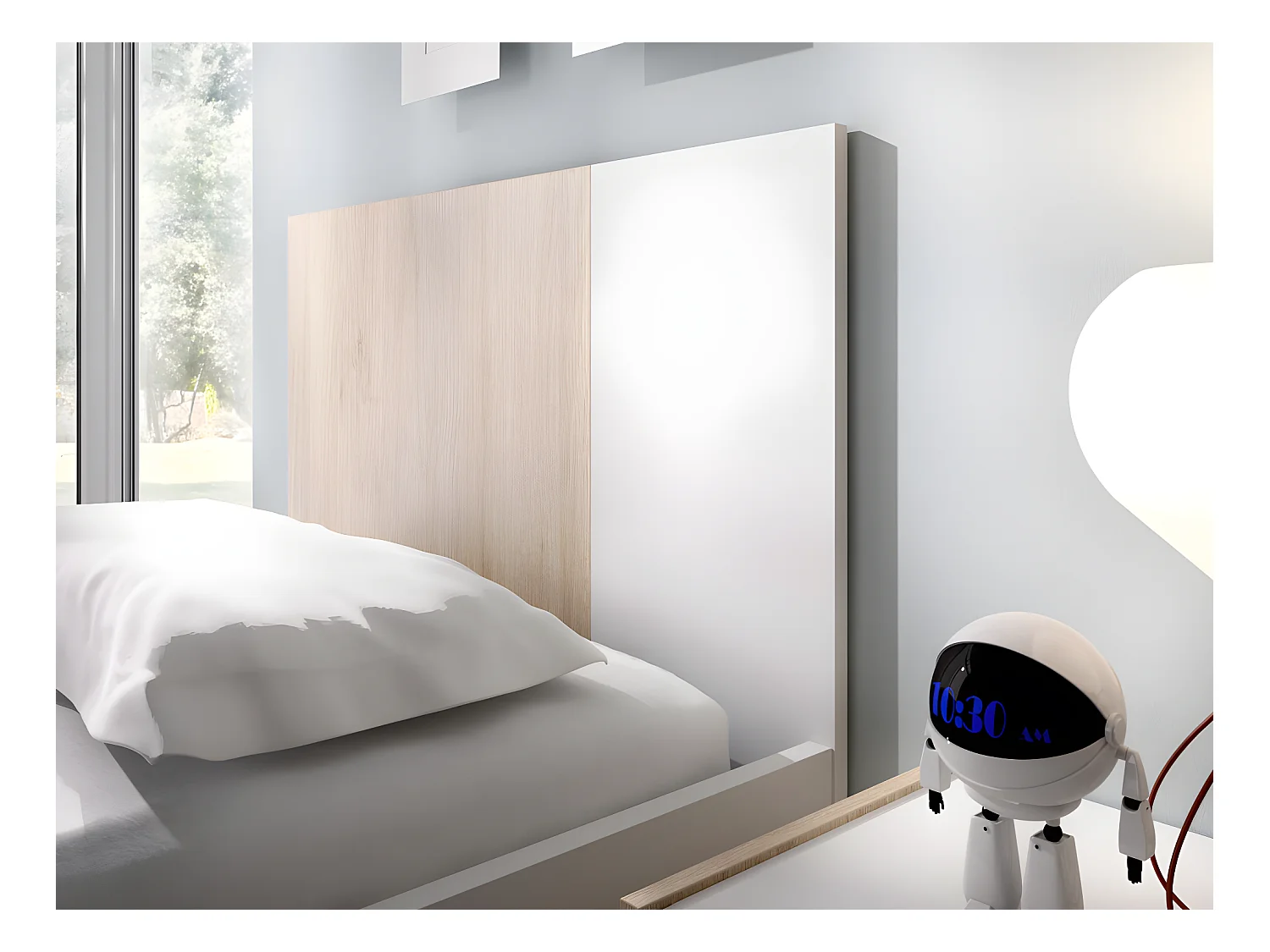 Wysuwane łóżko 2 × 90 × 190 cm – MDF – Kolor: Naturalny i biały + materac + stelaż- SONIA