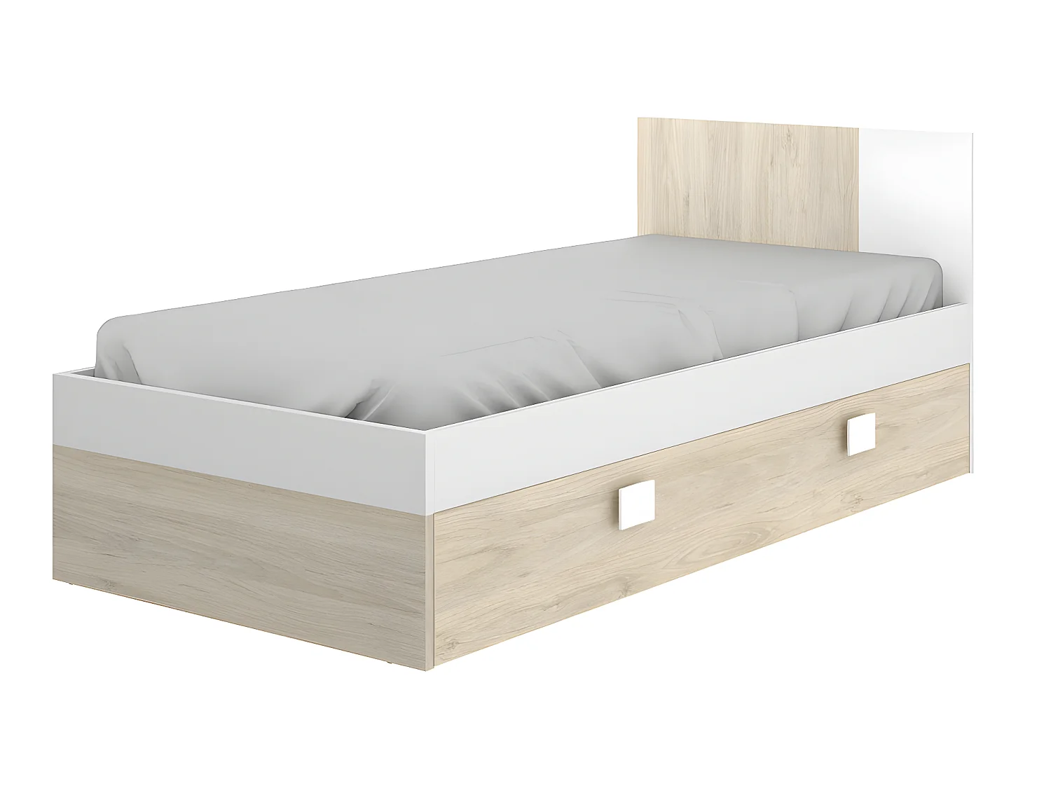 Wysuwane łóżko 2 × 90 × 190 cm – MDF – Kolor: Naturalny i biały + materac + stelaż- SONIA