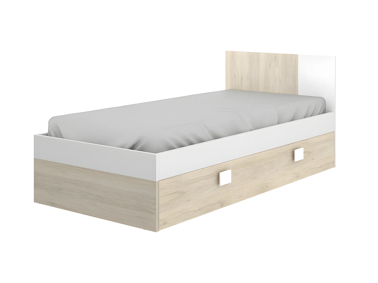 Uitrschuifbed met lattenbodem - 2 x 90 x 190 cm - Kleuren: eiken en wit + matras - SONIA