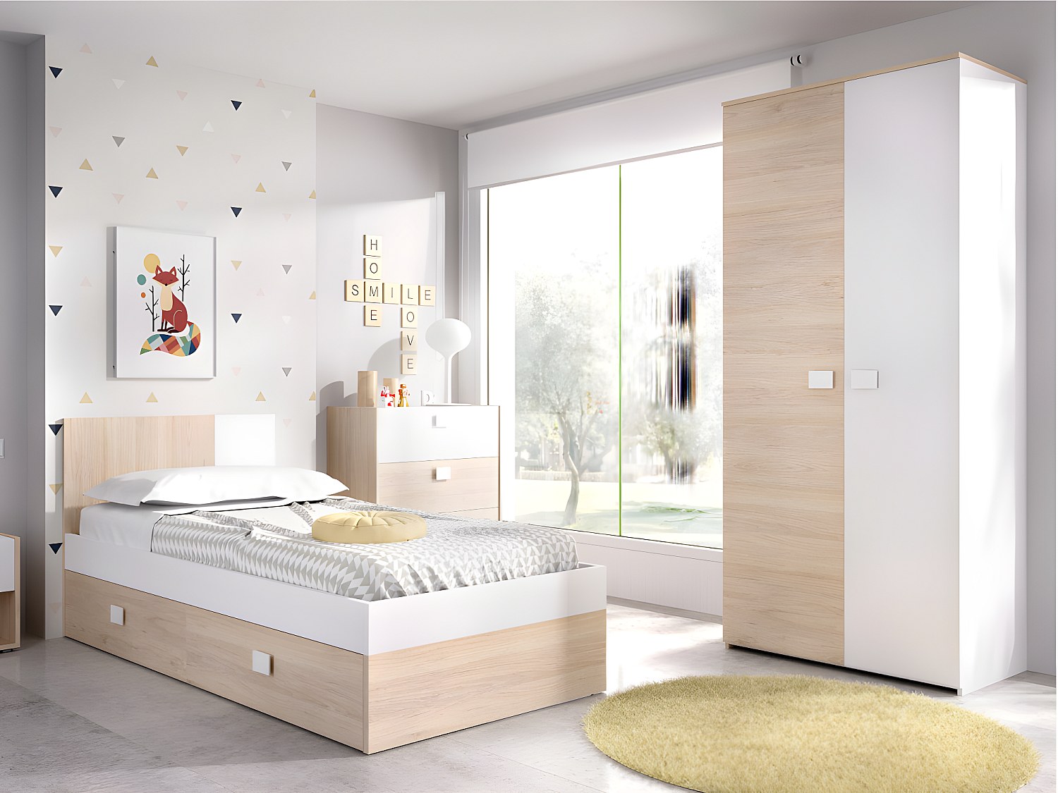 Ausziehbett mit Lattenrost + Matratzen - 2 x 90 x 190 cm - Naturfarben & We günstig online kaufen