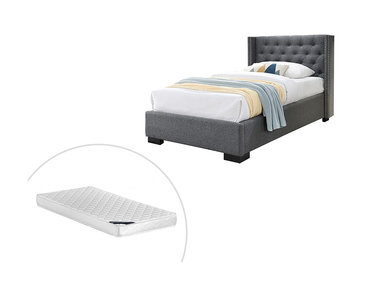 Polsterbett MASSIMO - 90 x 200 cm - Stoff - Grau + Matratze jetzt