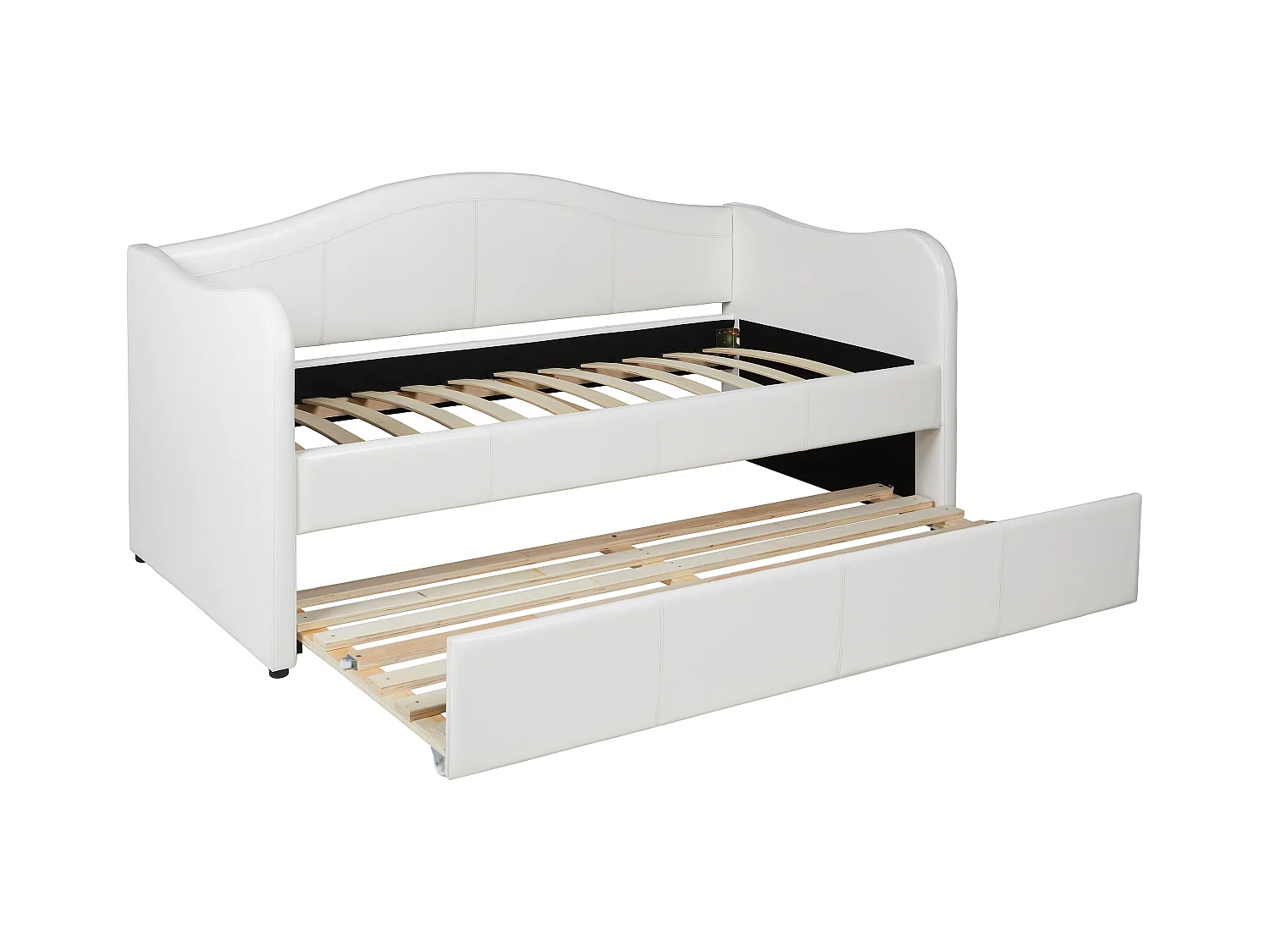 Wysuwane łóżko MATHILDE – 2 × 90 × 190 cm – ekoskóra – kolor biały, materac w zestawie