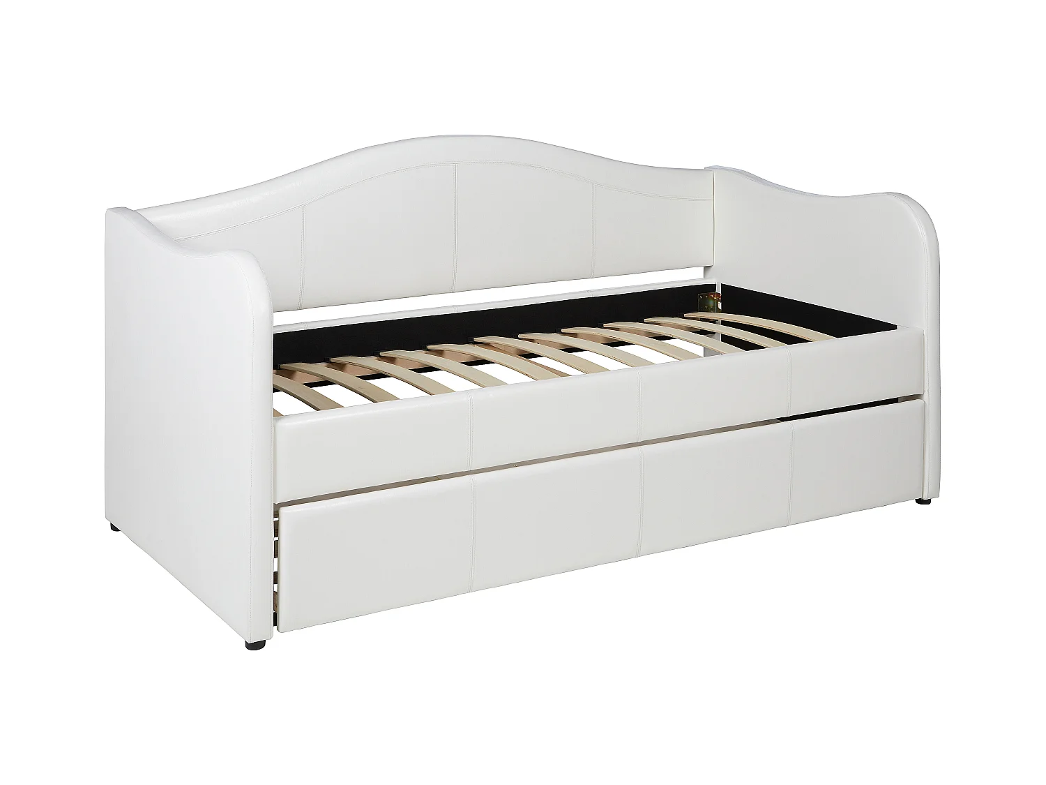 Lit banquette gigogne MATHILDE - 2 x 90 x 190 cm - Simili - Blanc + matelas