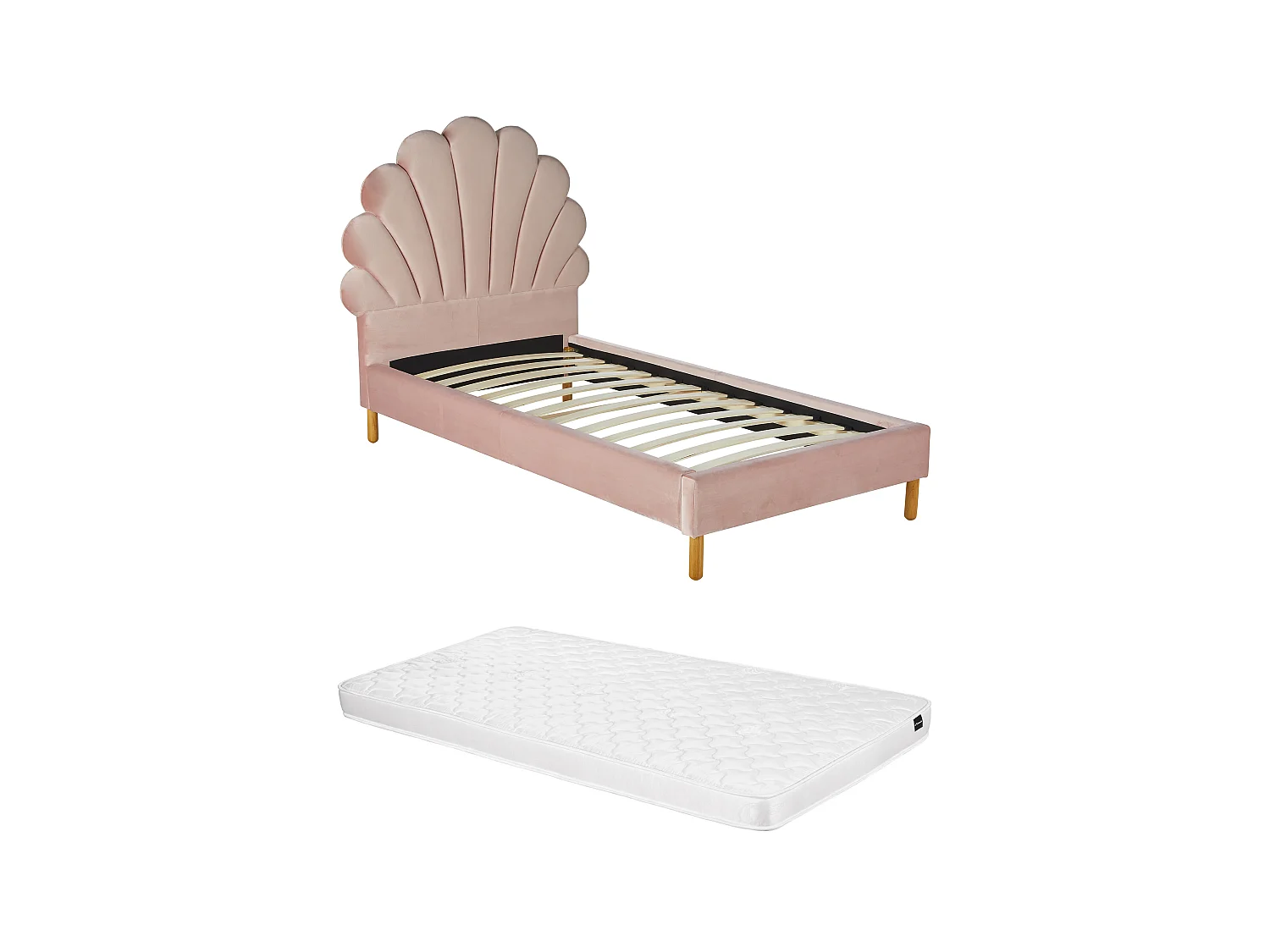 Bett Muschelbett + Matratze - 90 x 190 cm - Samt - Rosa - MOANA