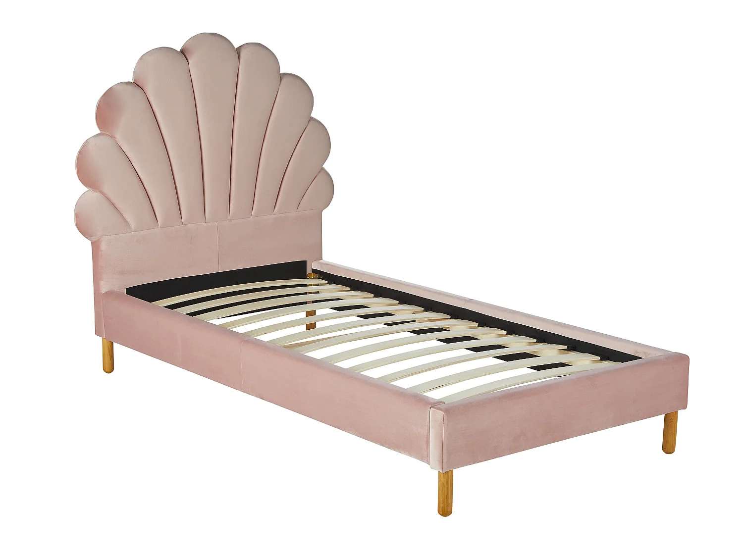 Lit coquillage 90 x 190 cm - Velours - Rose + Matelas - MOANA
