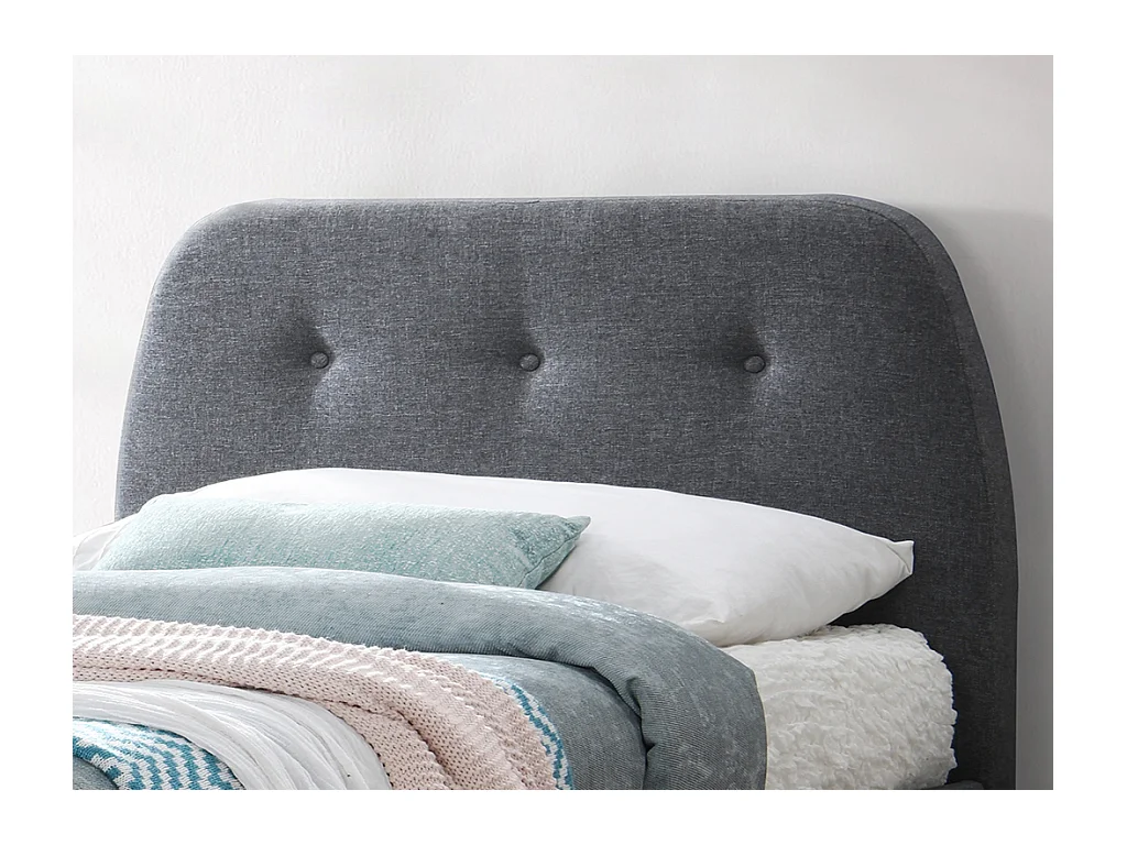 Cama ROMEO cabecero capitoné - 90 x 190 cm - Tela gris + colchón