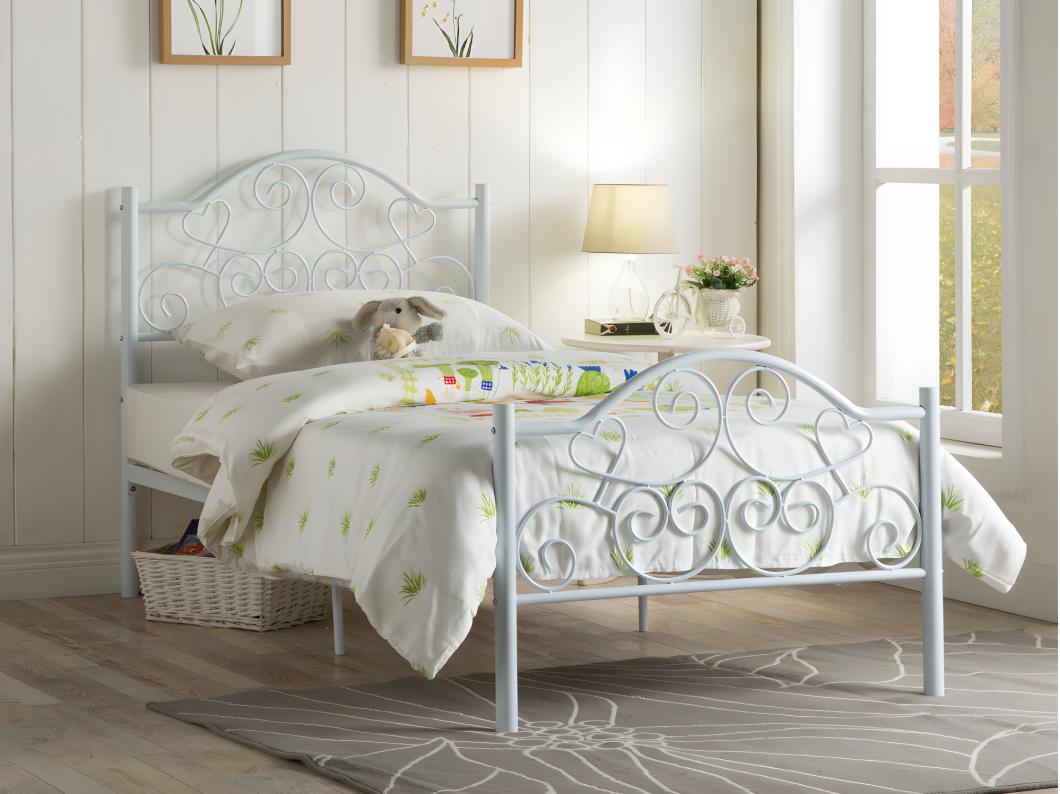Cama 90x190 cm em metal Branco + Colchão - LEYNA