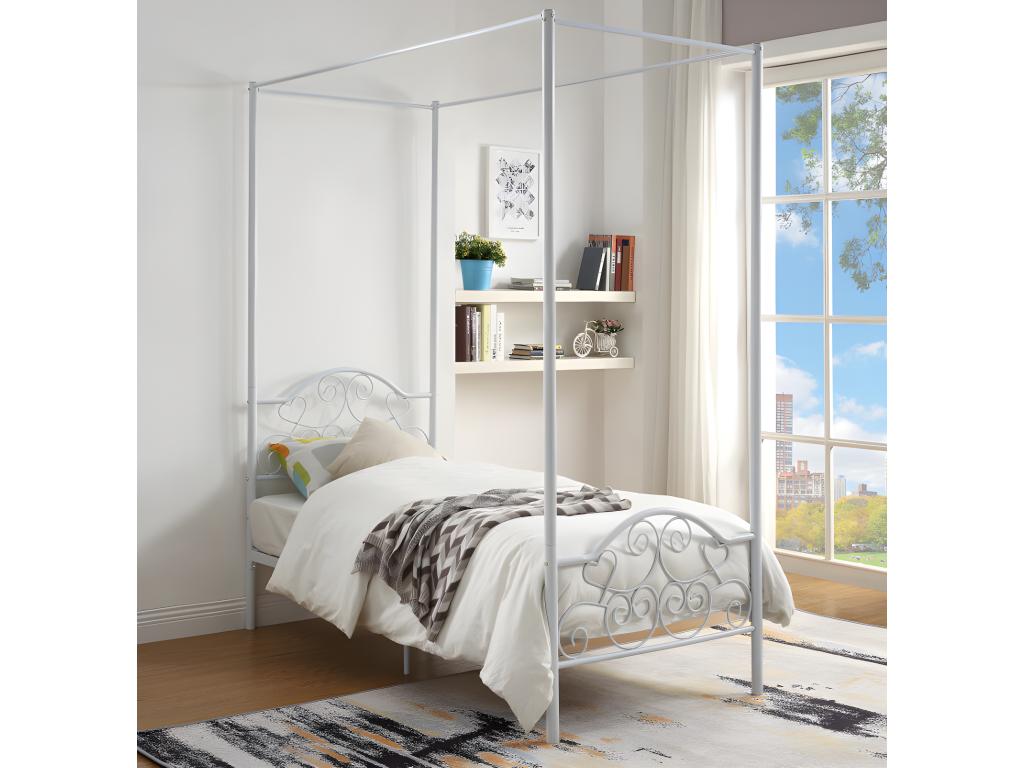 Metallbett Himmelbett - 90 x 190 cm + Matratze - Metall - Weiß - LEYNA günstig online kaufen