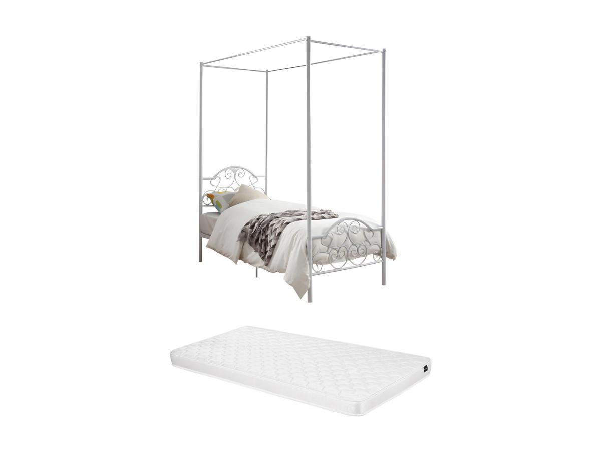 Metallbett Himmelbett - 90 x 190 cm + Matratze - Metall - Weiß - LEYNA günstig online kaufen