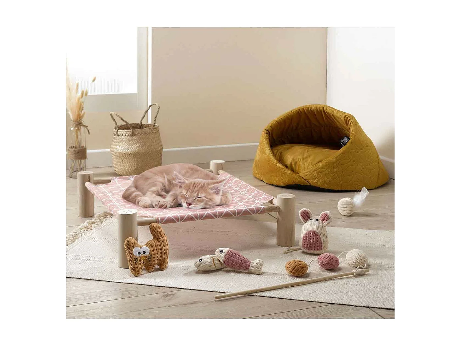 Lot de 2 Jouets Poisson pour Chat "Boho Cat" 12cm Bois de Rose