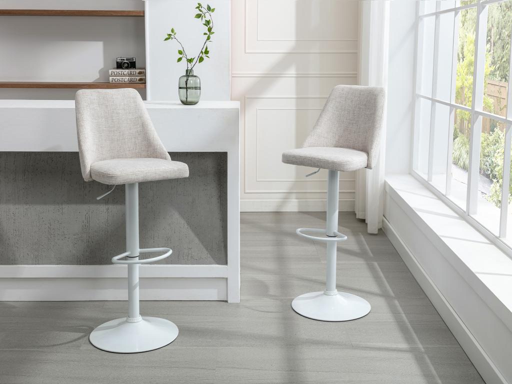 Barhocker 2er-Set - Stoff & Metall - Weiß - KIYOLA günstig online kaufen