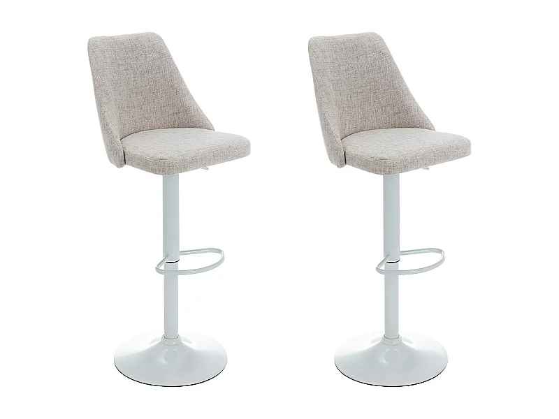 Lot de 2 tabourets de bar en tissu et métal blanc - Hauteur réglable - Beige - KIYOLA