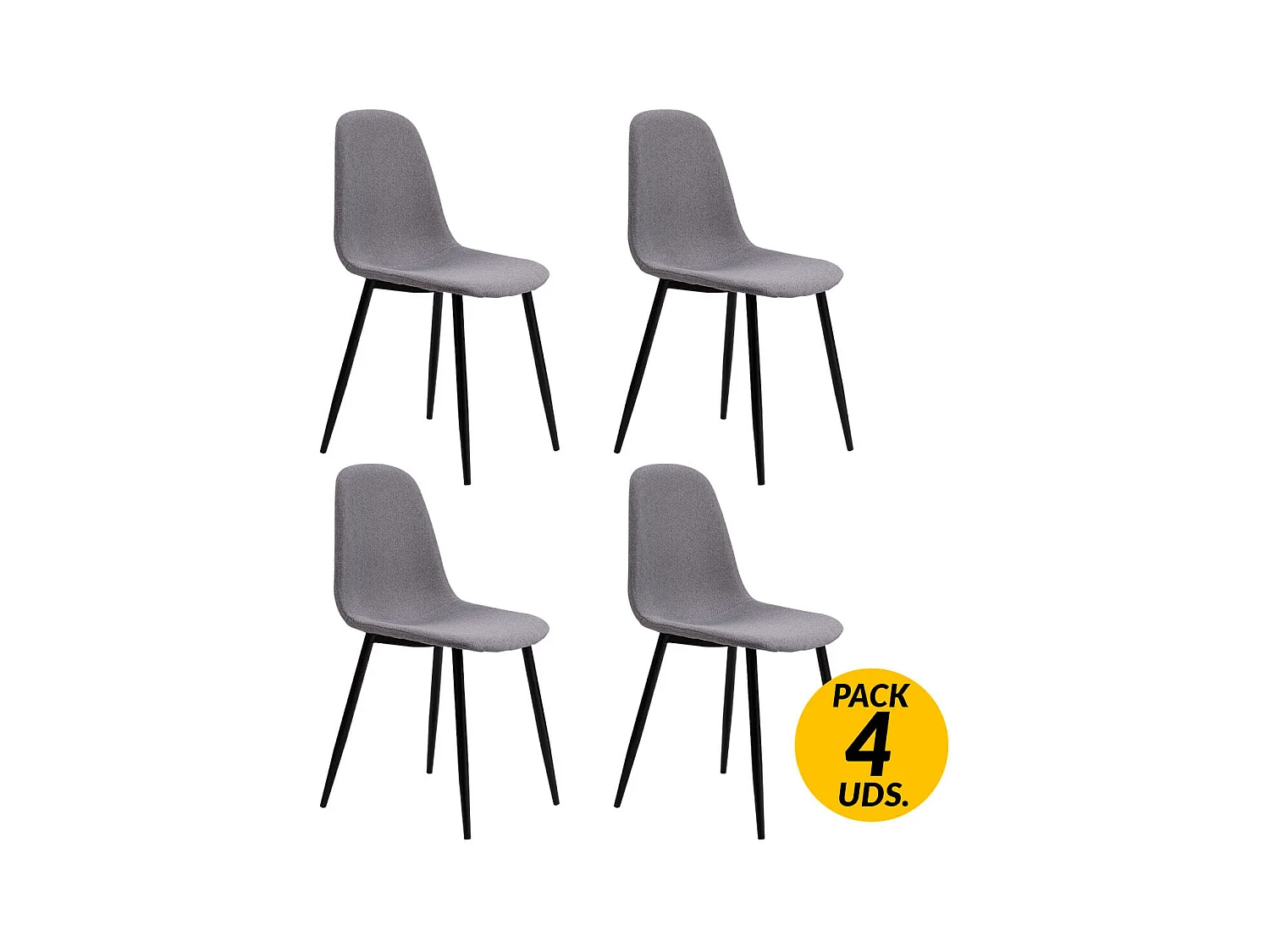 Pack de 4 sillas de comedor Hall diseño industrial gris Adec