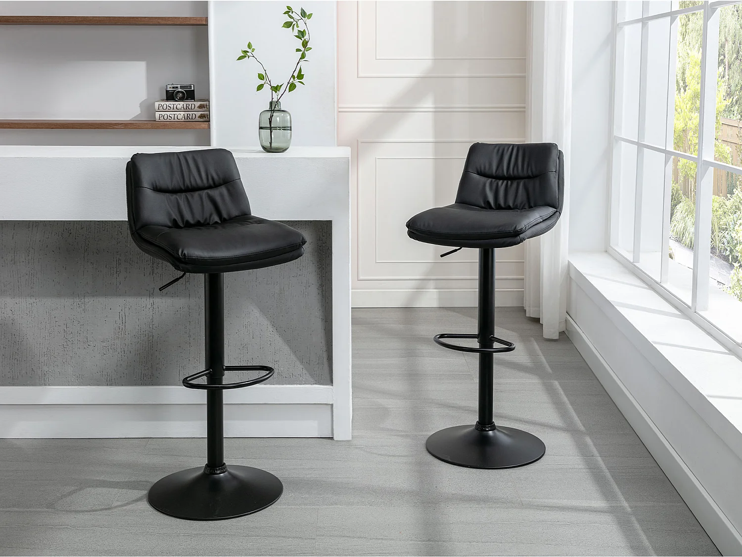 Barhocker 2er-Set - Kunstleder & Metall - Schwarz - KADERINA