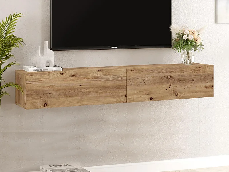 Móvel de TV suspenso com 2 portas natural claro - AUBEPINA