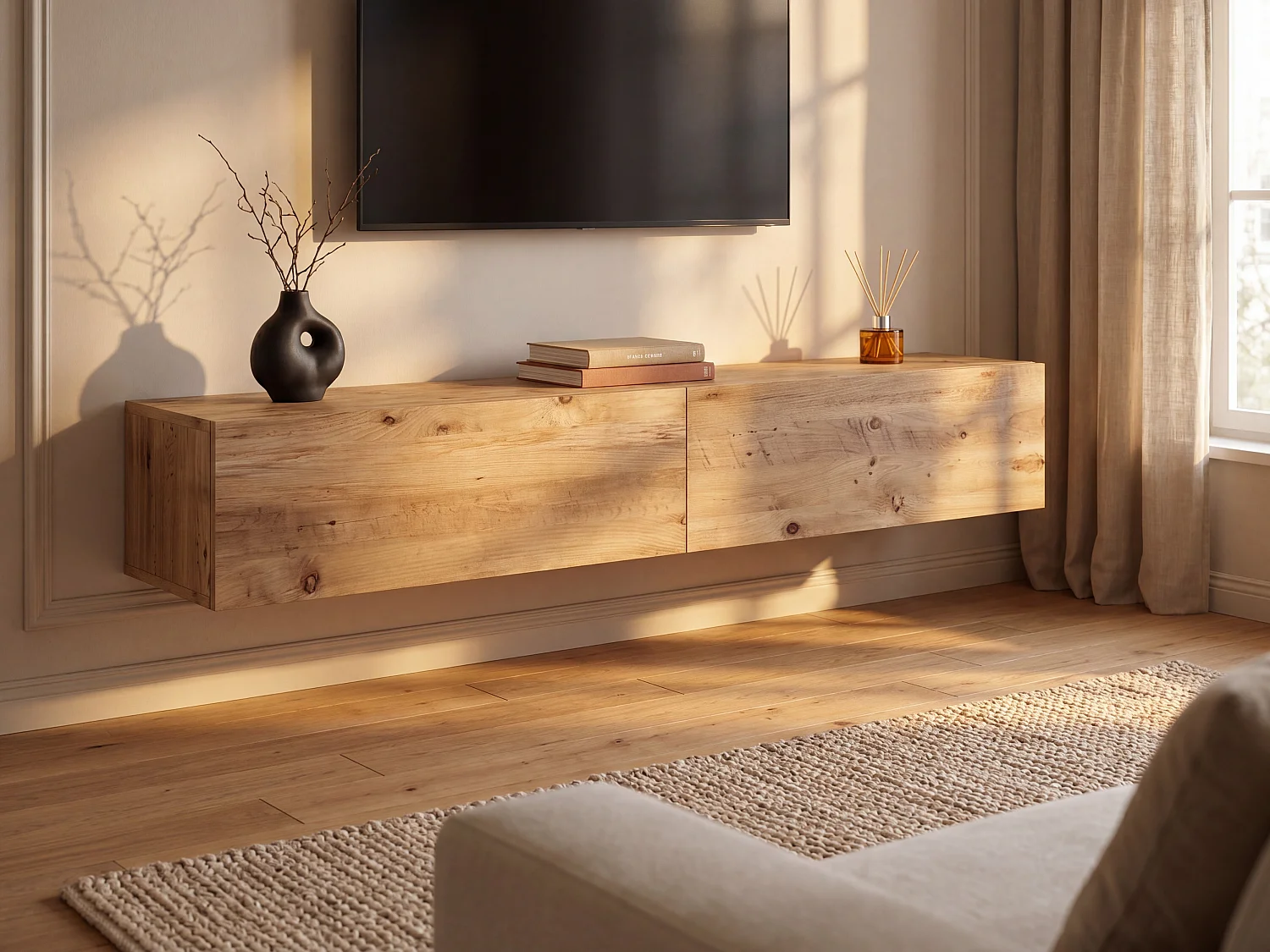 2 - door wall - mounted TV unit - Light natural - AUBEPINA