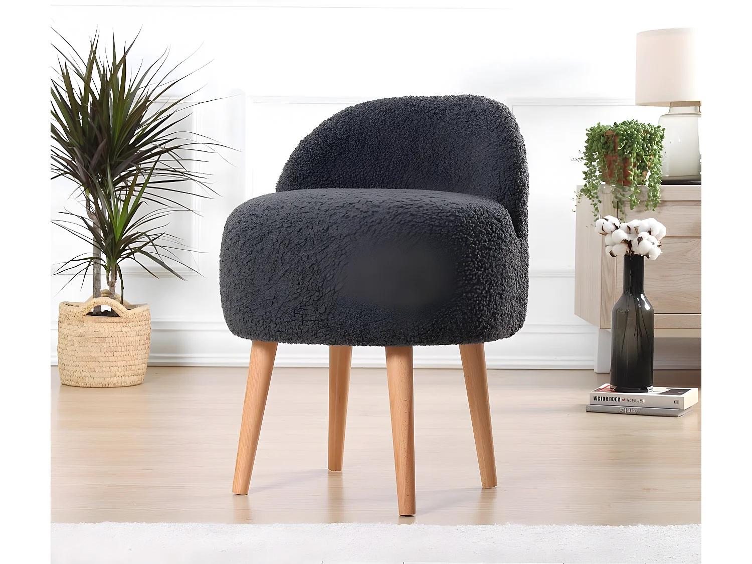 Puf Altadena 480, Gris, 72x42x48cm, Tapiz, Patas: Madera, Muebles ya montados