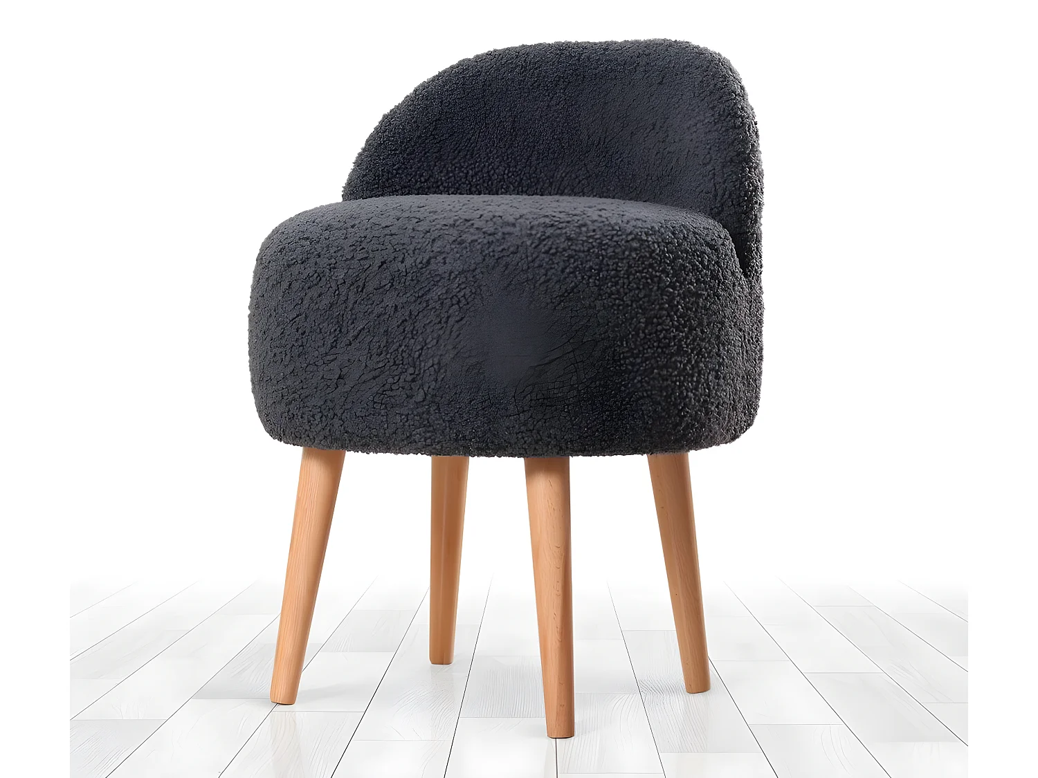 Tabouret Ross H64cm Bois clair et Fourrure Gris foncé