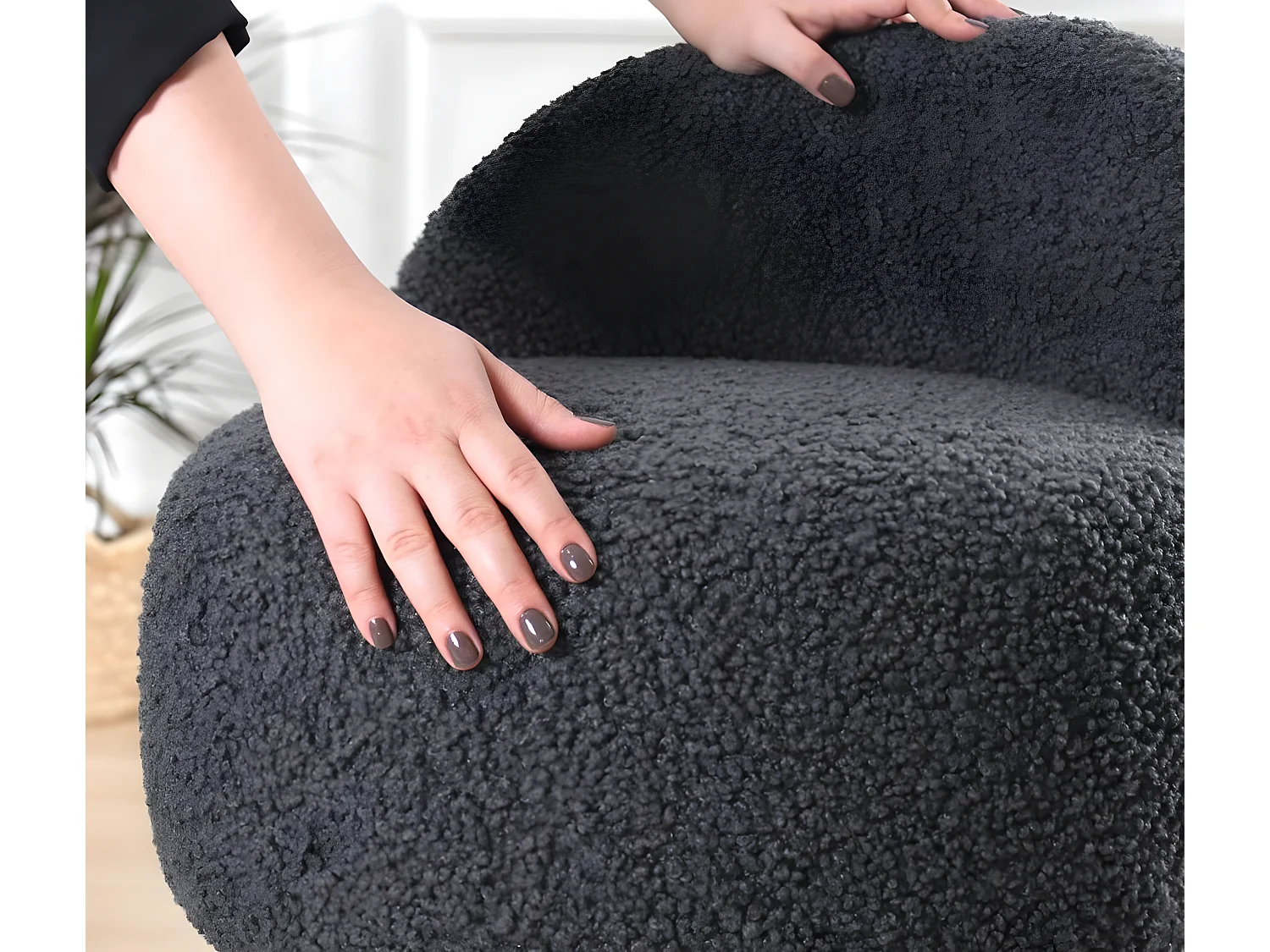 Tabouret Ross H64cm Bois clair et Fourrure Gris foncé