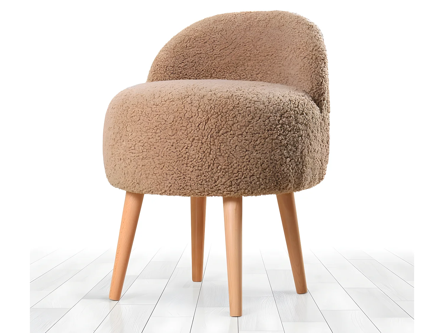 Tabouret Ross H64cm Bois clair et Fourrure Marron