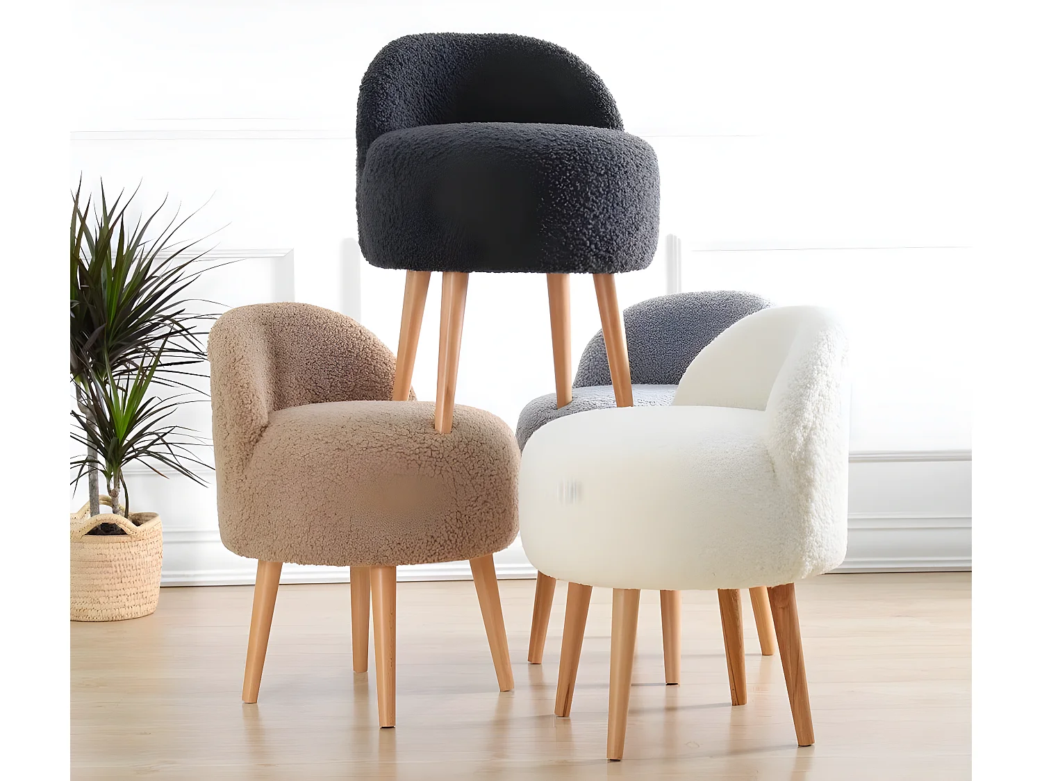 Tabouret Ross H64cm Bois clair et Fourrure Marron