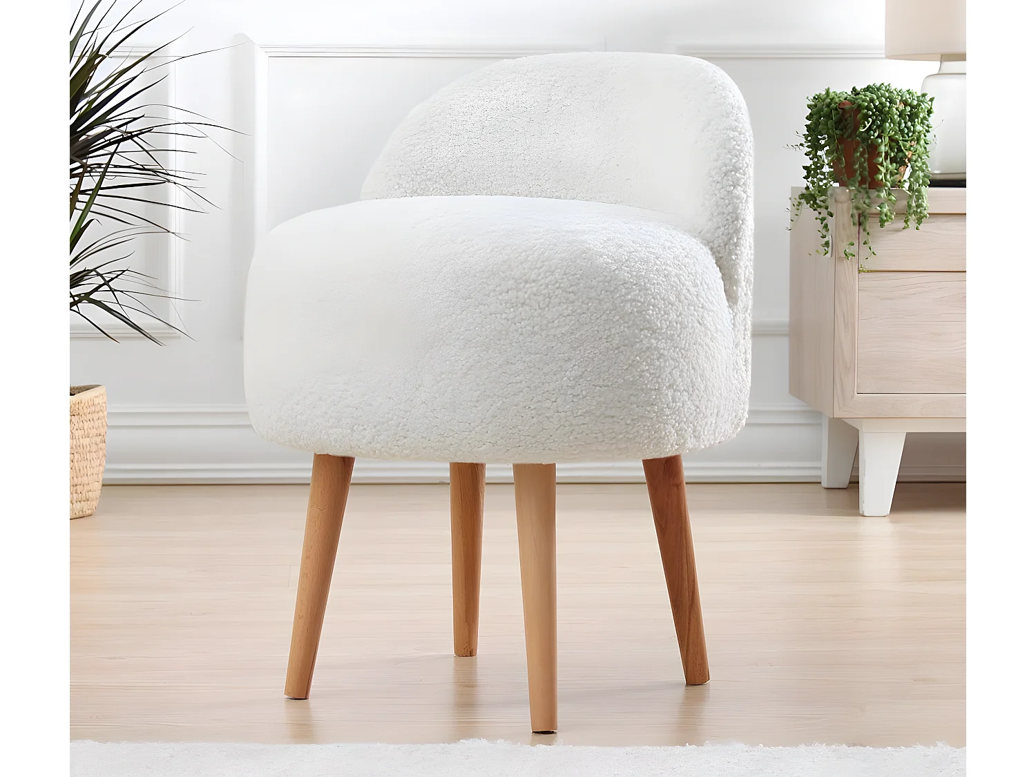 Puf Altadena 480, Blanco, 72x42x48cm, Tapiz, Patas: Madera, Muebles ya montados