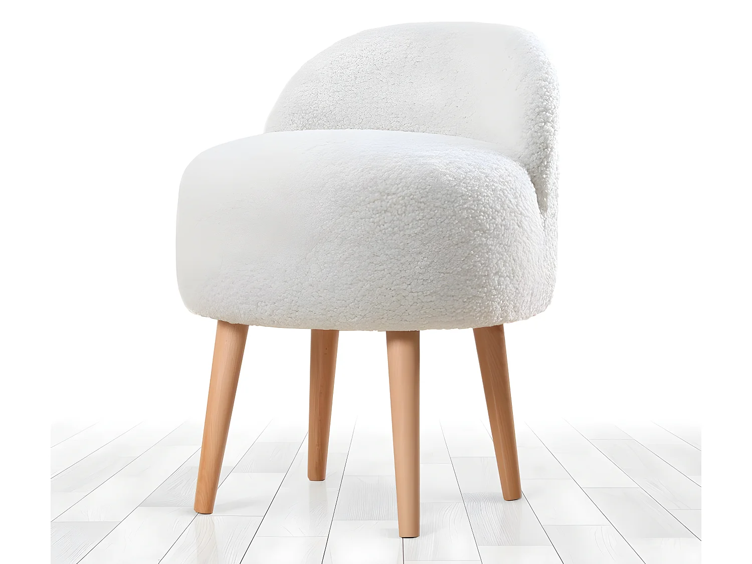Tabouret Ross H64cm Bois clair et Fourrure Blanc