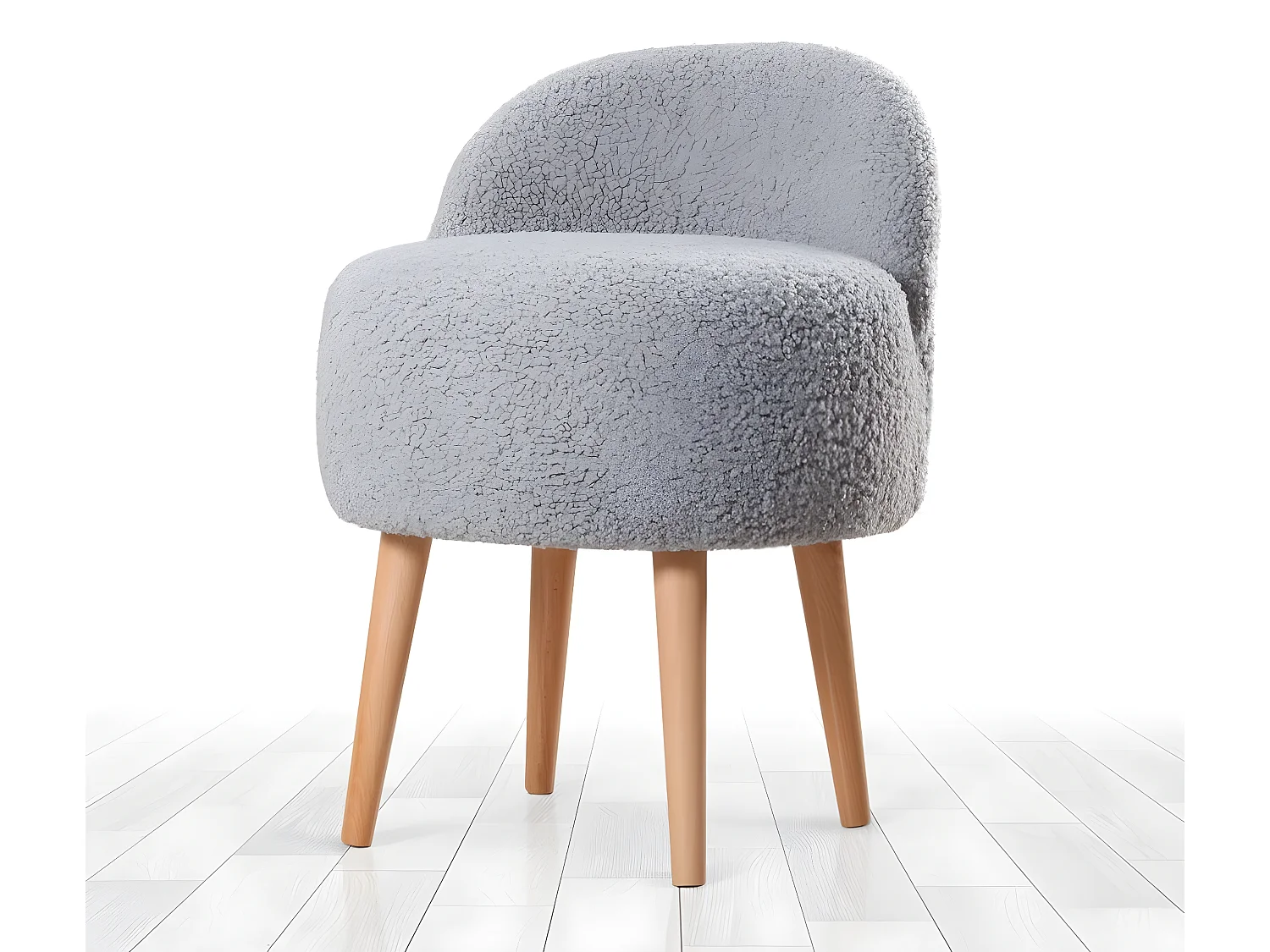 Tabouret Ross H64cm Bois clair et Fourrure Gris