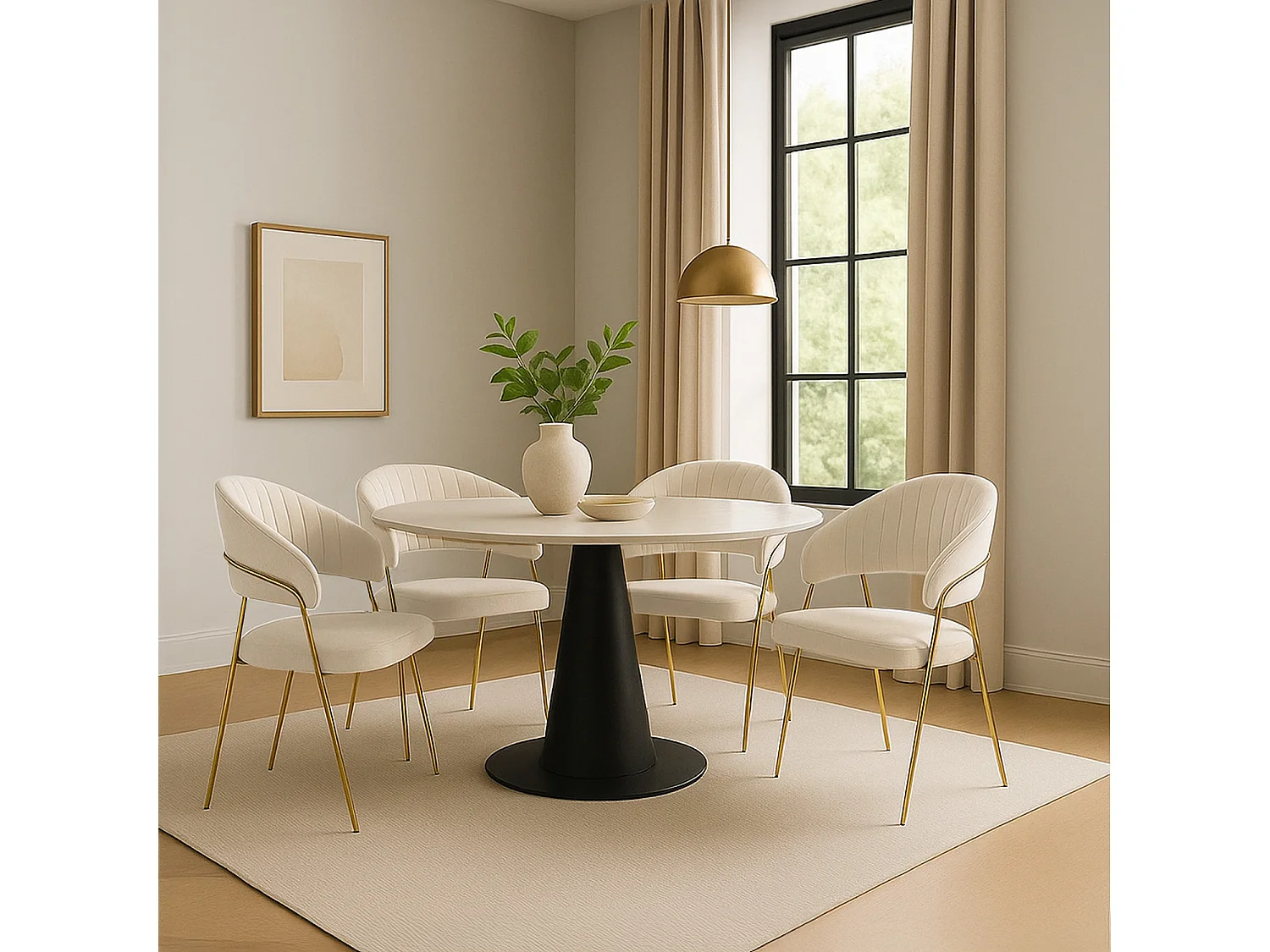 Lot de 4 chaises Margaux velours beige pieds or