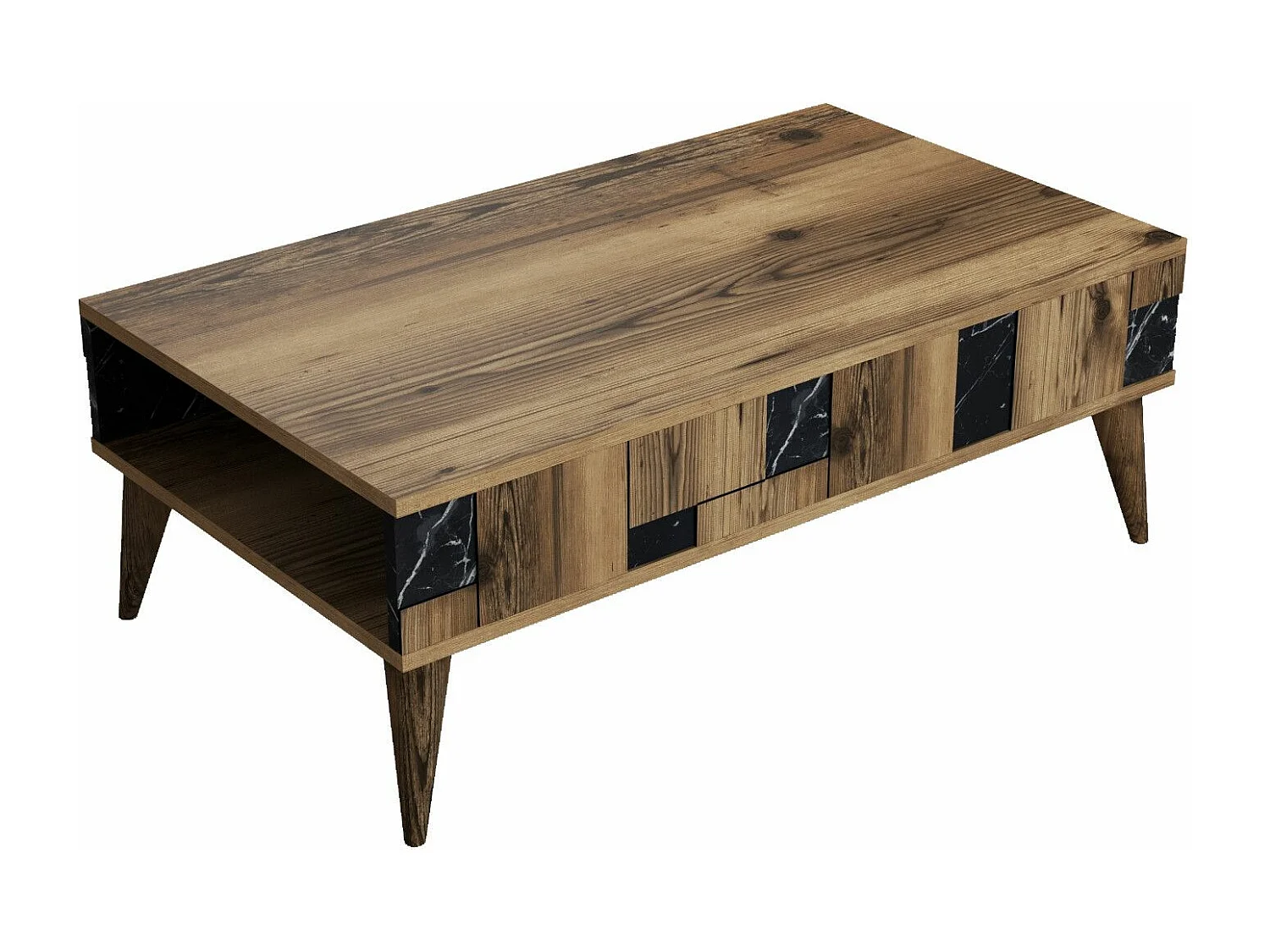 Table basse avec rangement Raga L105xP60cm Bois et Effet marbre Noir