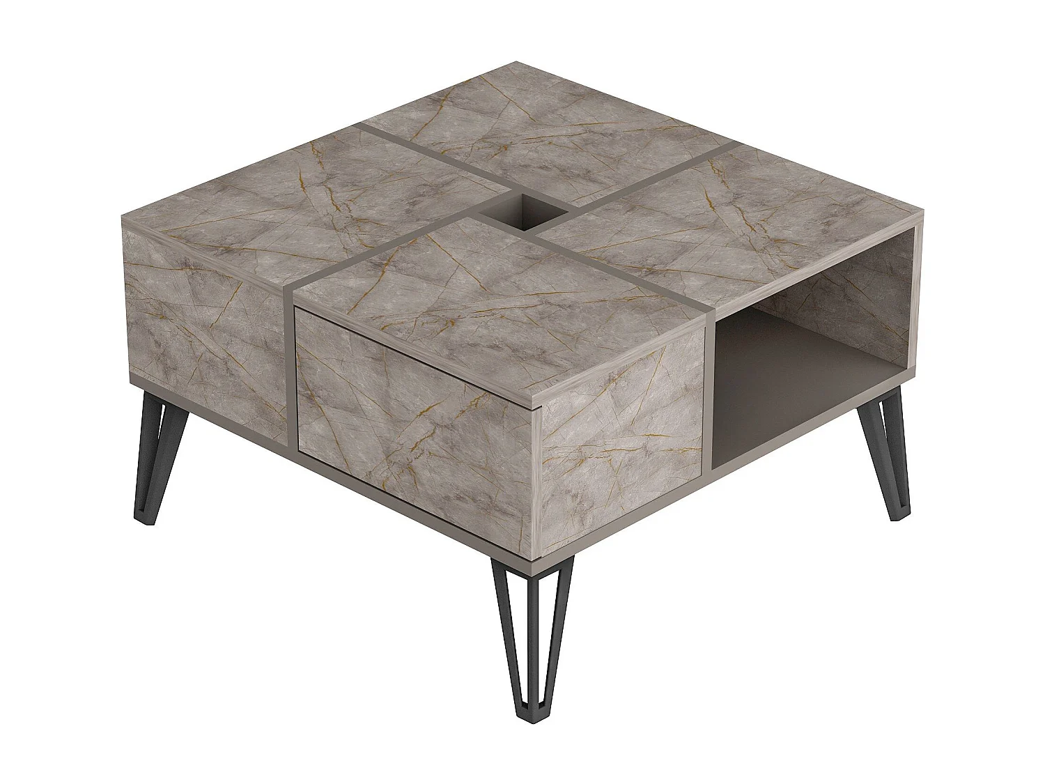 Table basse carrée avec rangement Equinox Bois Marron clair effet marbre