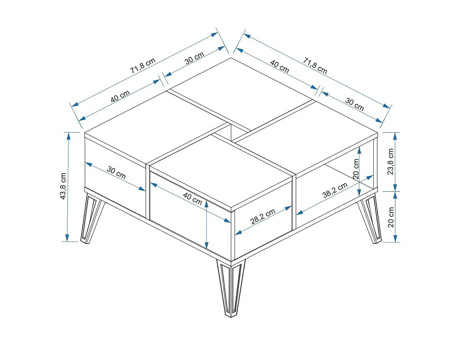 Table basse carrée avec rangement Equinox Bois Marron clair effet marbre