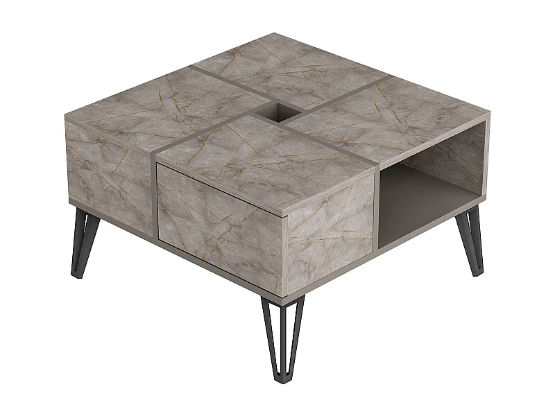 Table basse carrée avec rangement Equinox Bois Marron clair effet marbre